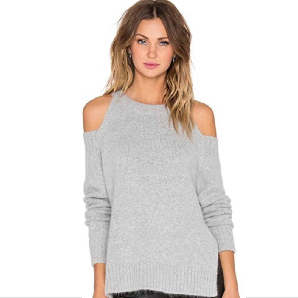 J.O.A. Cold Shoulder Gray Angora Blend Sweater